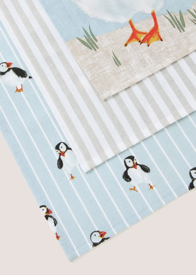 3 Pack Blue Sealife Animal Tea Towels