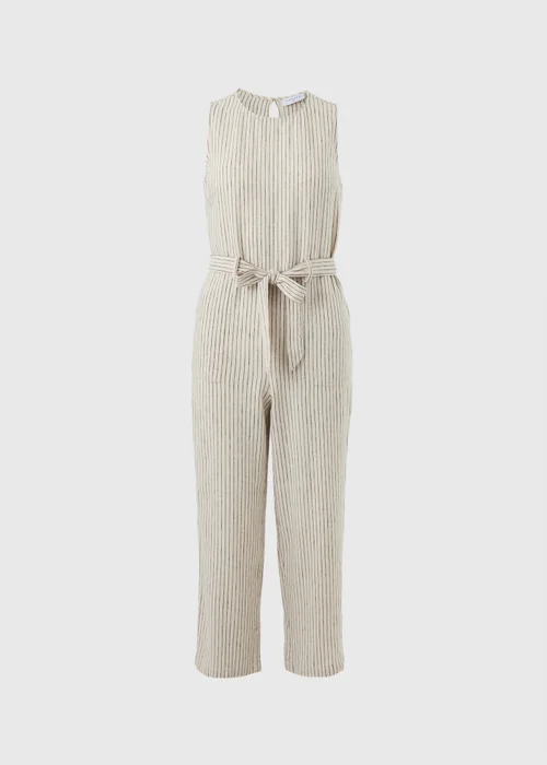 Stone Stripe Linen Blend Belted Jumpsuit - 10 Image 4
