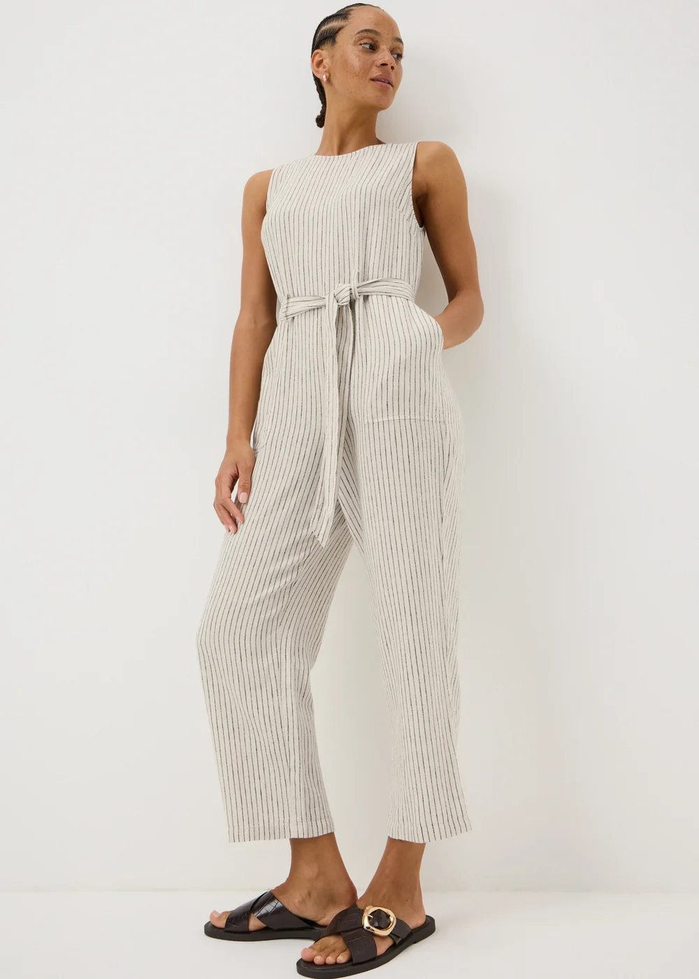 Stone Stripe Linen Blend Belted Jumpsuit - 10 Image 1