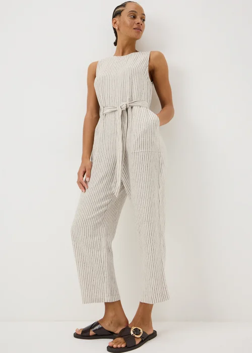 Stone Stripe Linen Blend Belted Jumpsuit - 10 Image 1