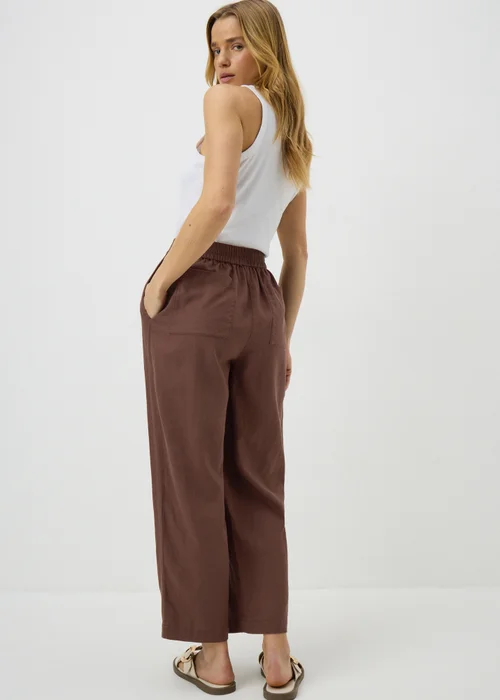 Chocolate Brown Linen High Waist Carrot Leg Trousers - 8 Image 3