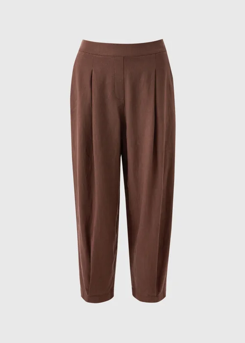Chocolate Brown Linen High Waist Carrot Leg Trousers - 8 Image 4