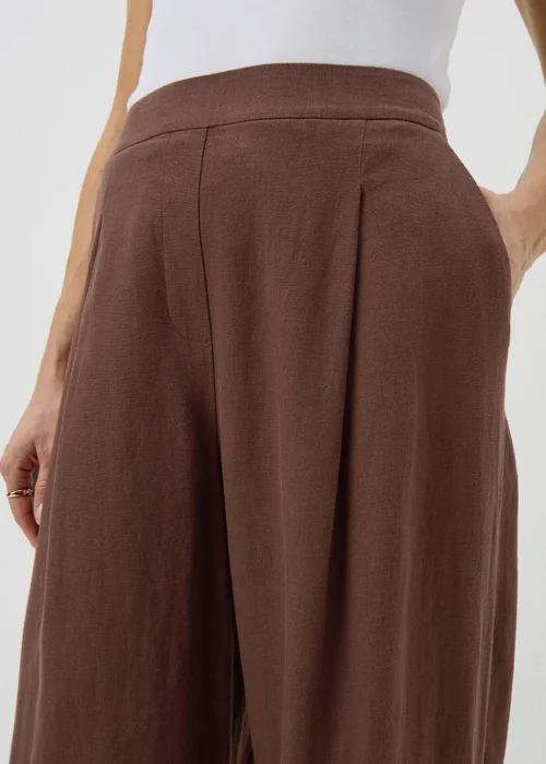 Chocolate Brown Linen High Waist Carrot Leg Trousers - 8 Image 2