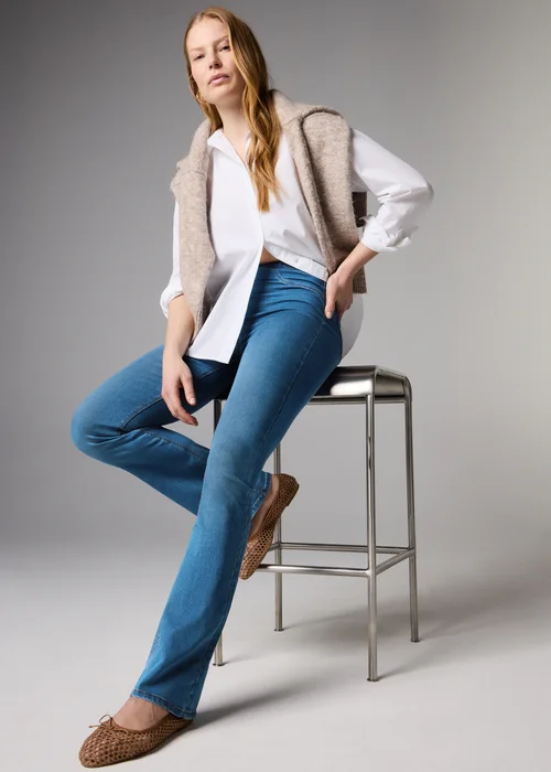Mid Wash Stretch High Rise Flare Jeggings - 8/L29 Image 3