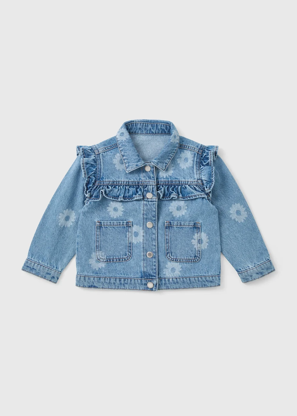 Girls Mid Wash Floral Denim Jacket (1-7yrs) - 1-1.5 Yrs Image 1