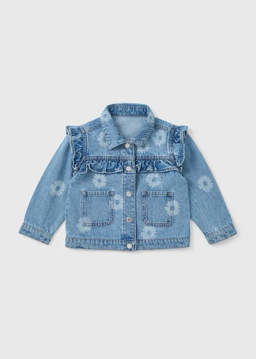 Girls Mid Wash Floral Denim Jacket (1-7yrs) - 1-1.5 Yrs Image 1