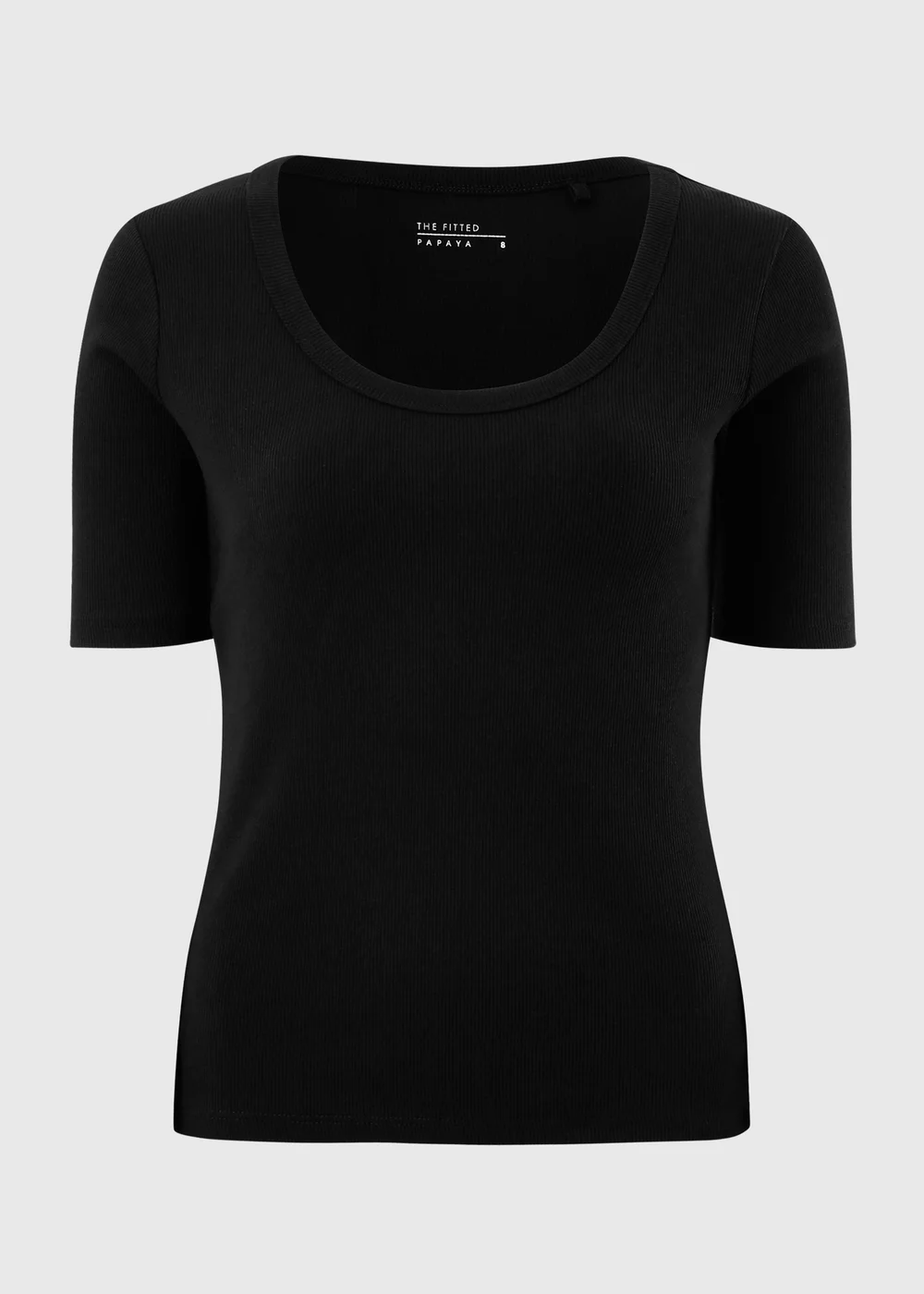 Black Ribbed Scoop Neck T-Shirt - 14 Image 4