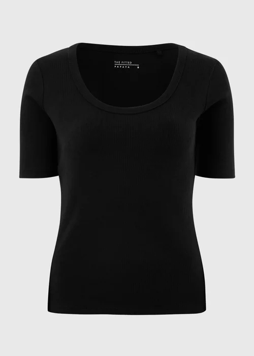Black Ribbed Scoop Neck T-Shirt - 14 Image 4