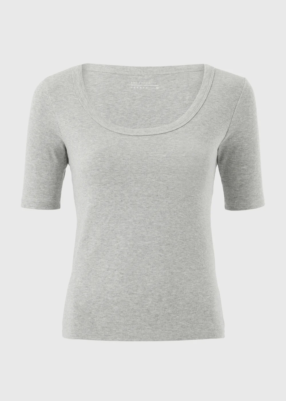 Grey Marl Ribbed Scoop Neck T-Shirt - 10 Image 3