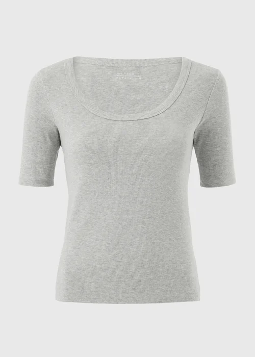 Grey Marl Ribbed Scoop Neck T-Shirt - 10 Image 3