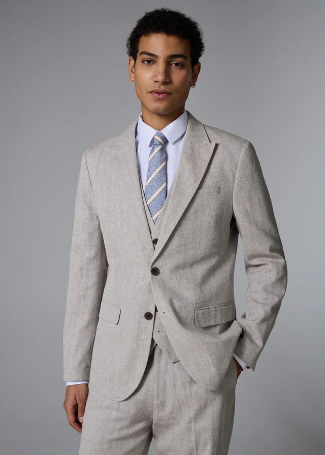 Taylor & Wright Langham Stone Linen Blend Herringbone Slim Fit Suit Jacket