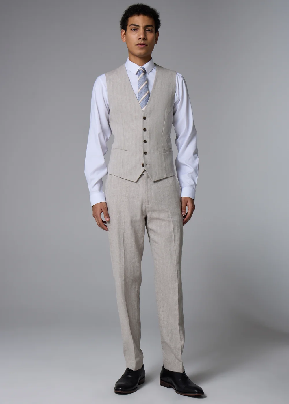 Taylor & Wright Langham Stone Linen Blend Herringbone Slim Suit Trousers - 34 Waist 33 Leg Image 3