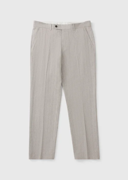 Taylor & Wright Langham Stone Linen Blend Herringbone Slim Suit Trousers - 34 Waist 33 Leg Image 5
