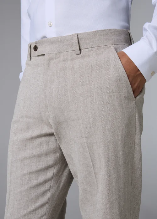 Taylor & Wright Langham Stone Linen Blend Herringbone Slim Suit Trousers - 34 Waist 33 Leg Image 4