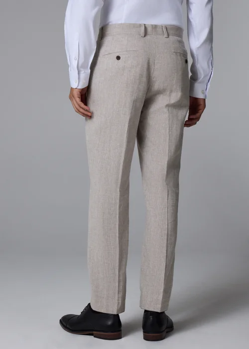 Taylor & Wright Langham Stone Linen Blend Herringbone Slim Suit Trousers - 34 Waist 33 Leg Image 2
