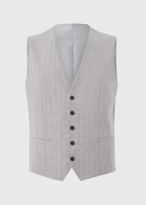 Taylor & Wright Langham Stone Linen Blend Herringbone Suit Waistcoat - Extra small Image 5