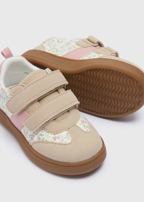 Girls Cream Floral Print Trainers (Younger 4-12) - Size 4 Infants Image 2