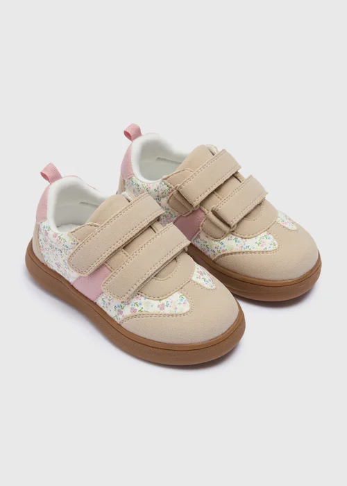 Girls Cream Floral Print Trainers (Younger 4-12) - Size 4 Infants Image 1