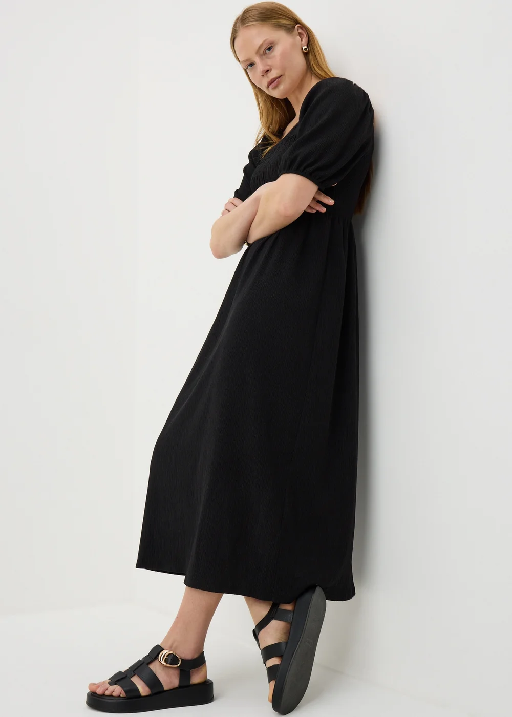 Black Jersey Shirred Midi Dress - 8 | Matalan Black Jersey Shirred Midi Dress - 8 | Matalan
