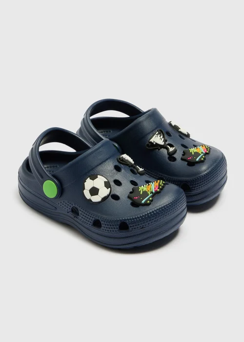 Boys Navy Football Badge Clogs (Younger 4/5-Older 12/13) - 1-2 Image 1