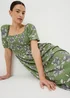 Green Floral Shirred Midi Dress - 8 Image 1