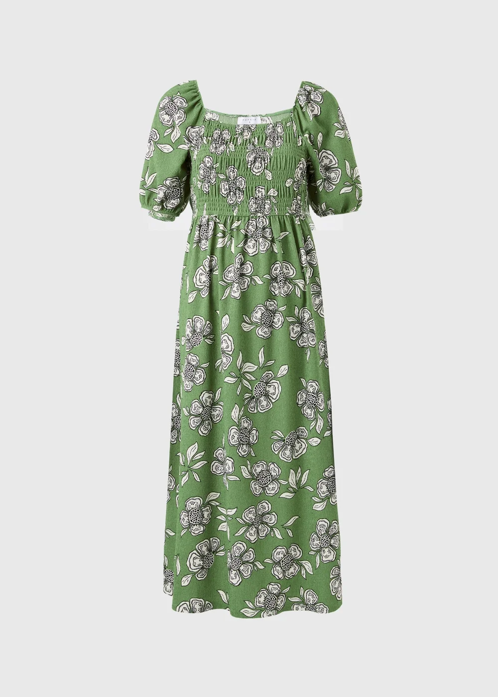 Green Floral Shirred Midi Dress - 8 Image 4