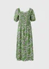 Green Floral Shirred Midi Dress - 8 Image 4