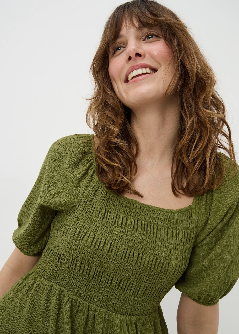 Olive Shirred Mini Dress - 8 Image 2