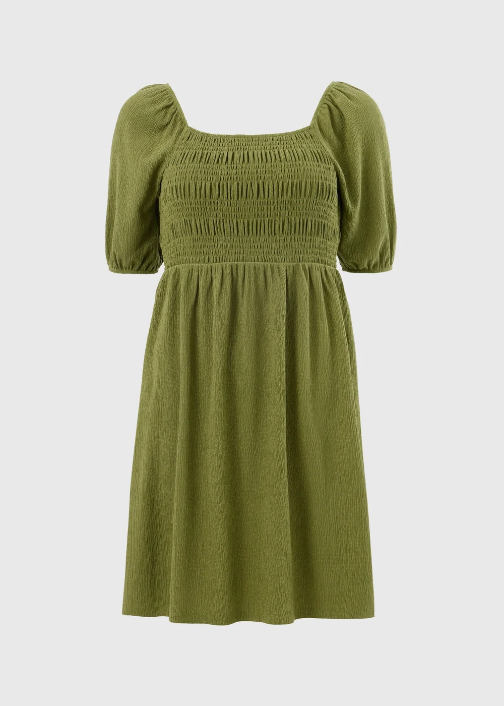 Olive Shirred Mini Dress - 8 Image 4