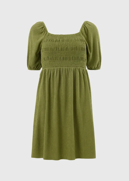 Olive Shirred Mini Dress - 8 Image 4