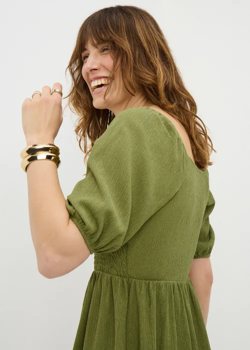 Olive Shirred Mini Dress - 8 Image 3