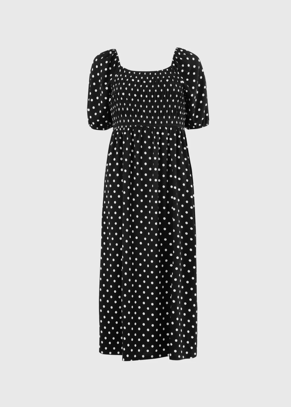 Black Polka Dot Shirred Midi Dress - 28 Image 4