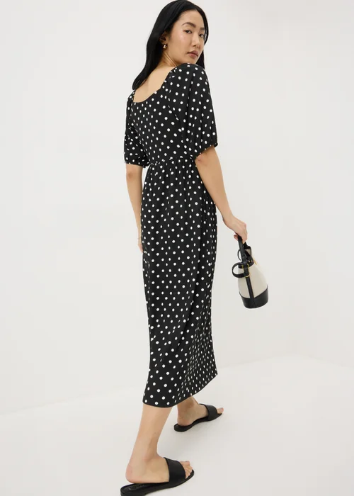 Black Polka Dot Shirred Midi Dress - 28 Image 3