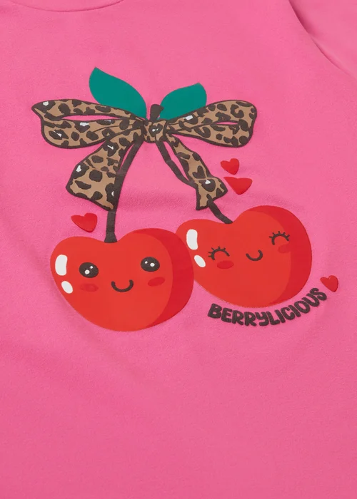 Girls Fuchsia Cherry Leopard Long Pyjama Set (1-7yrs) - 1 half year to 2 Image 2