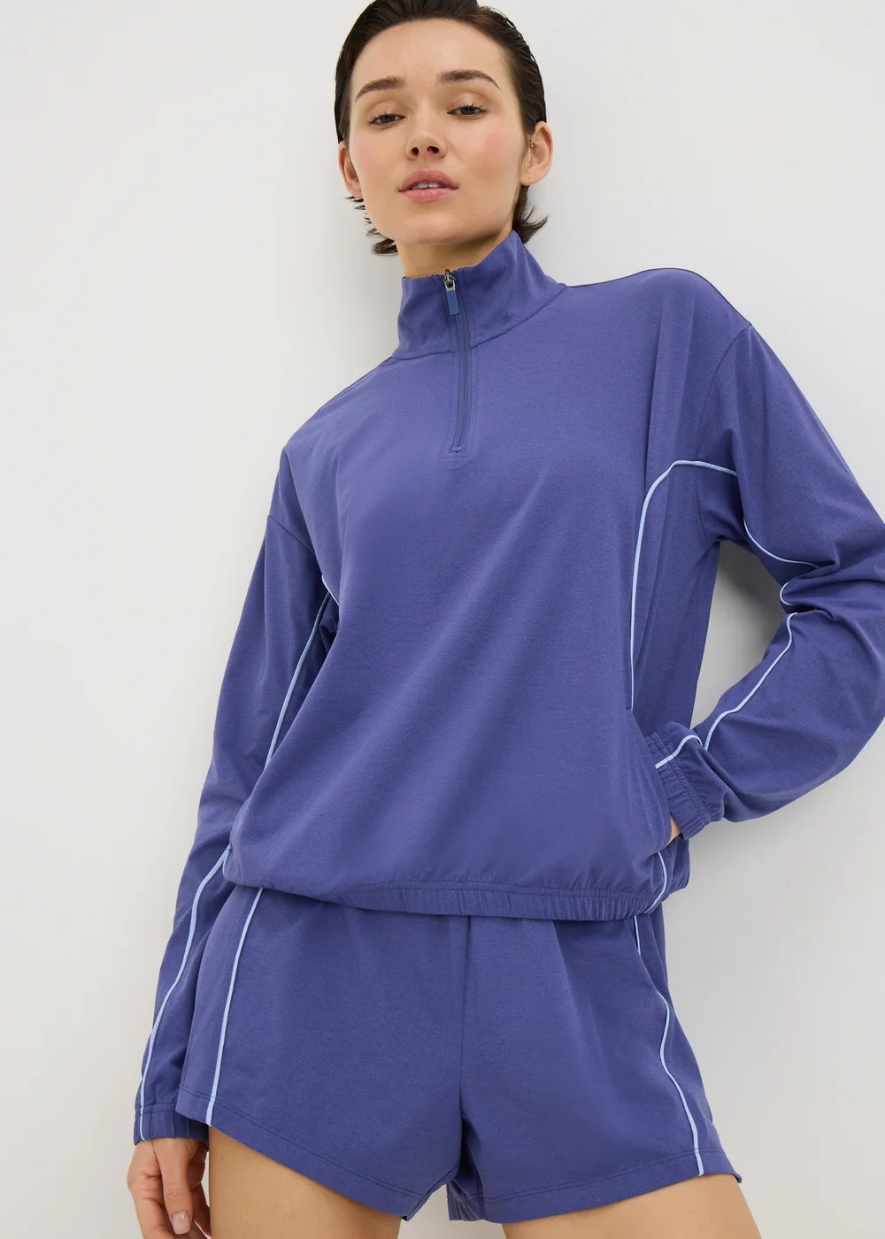 Souluxe Blue Piped Half Zip Co Ord Sports Top - M Image 3