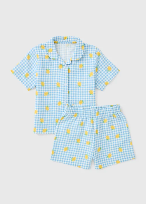 Girls Blue Lemon Gingham Short Pyjama Set (1-7yrs) - 1 half year to 2 Image 1