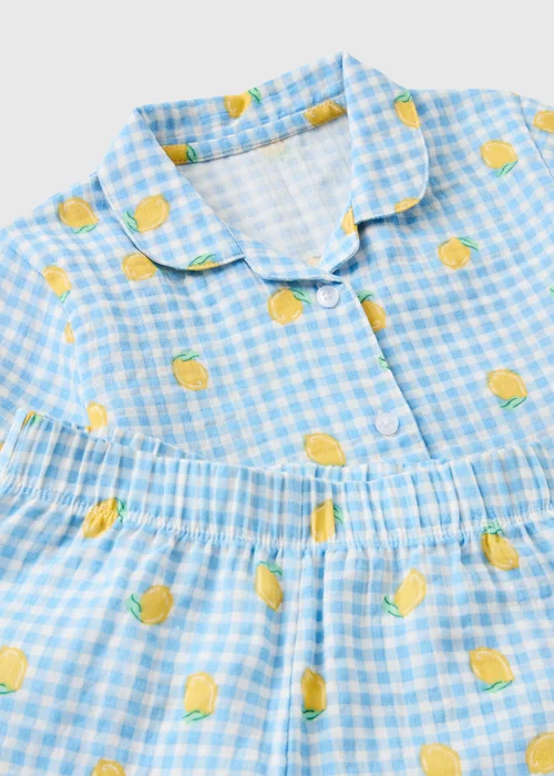 Girls Blue Lemon Gingham Short Pyjama Set (1-7yrs) - 1 half year to 2 Image 2