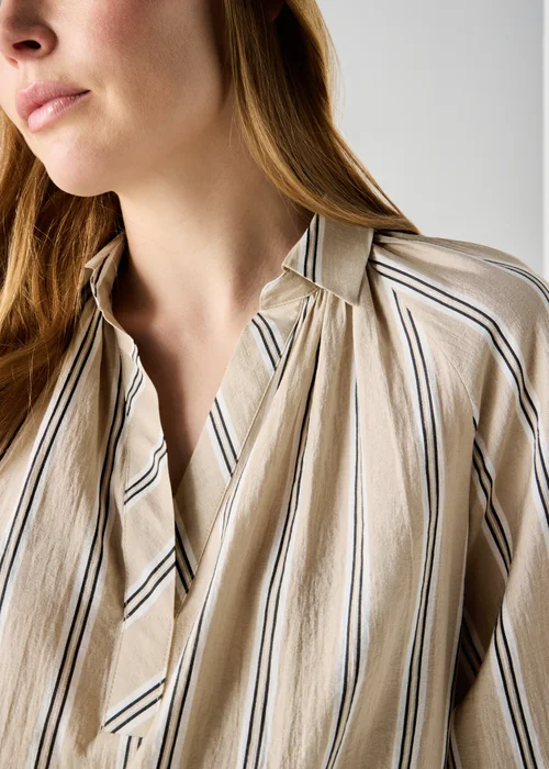 Et Vous Camel Stripe Popover Blouse - M Image 1