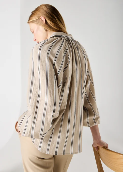 Et Vous Camel Stripe Popover Blouse - M Image 2
