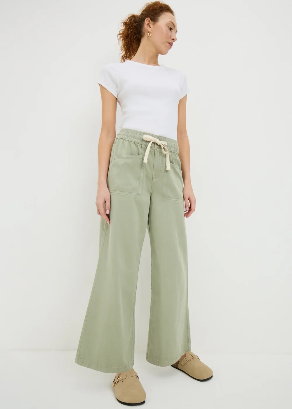Sage Green Utility Wide Leg Trousers - 8/L33 Image 1