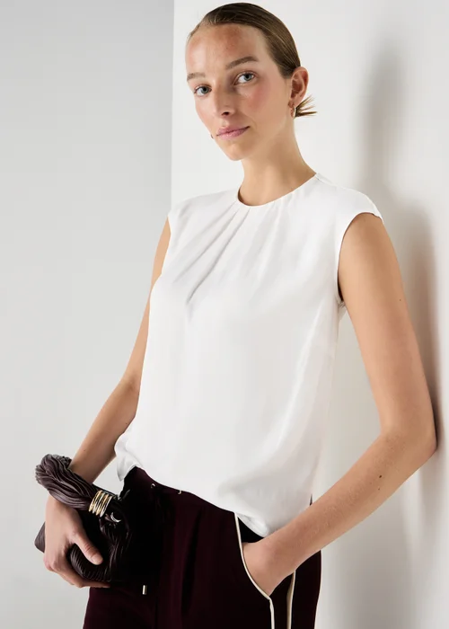 Et Vous Cream Satin Pleated Front Top - 16 Image 1