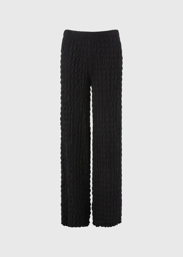 Black Bubble Textured Wide Leg Co Ord Trousers