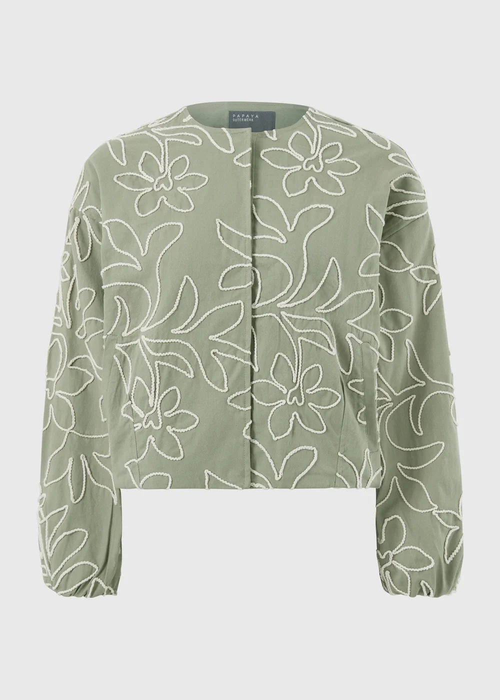 Sage Green Floral Embroidered Bomber Jacket - Size 8 Image 4