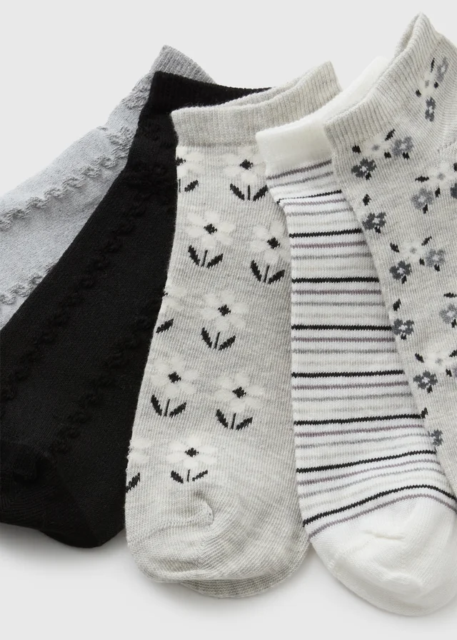 5 Pack Grey Floral Trainer Liner Socks