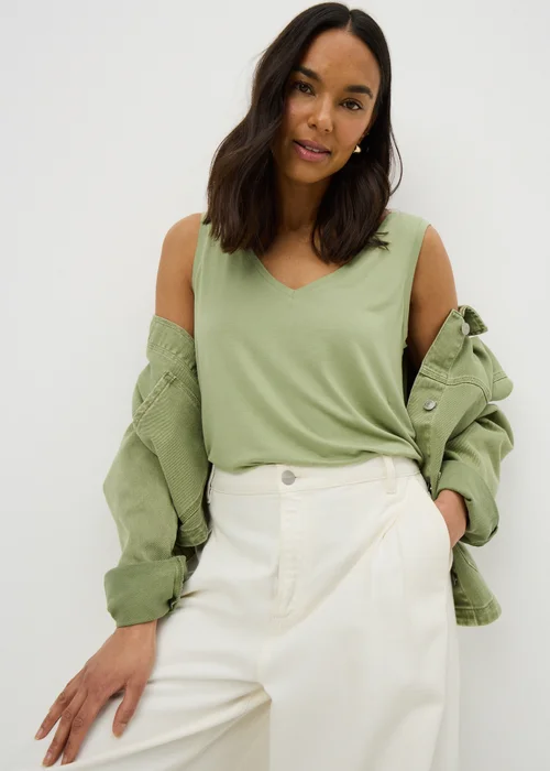 Green V-Neck Vest Top - M Image 1
