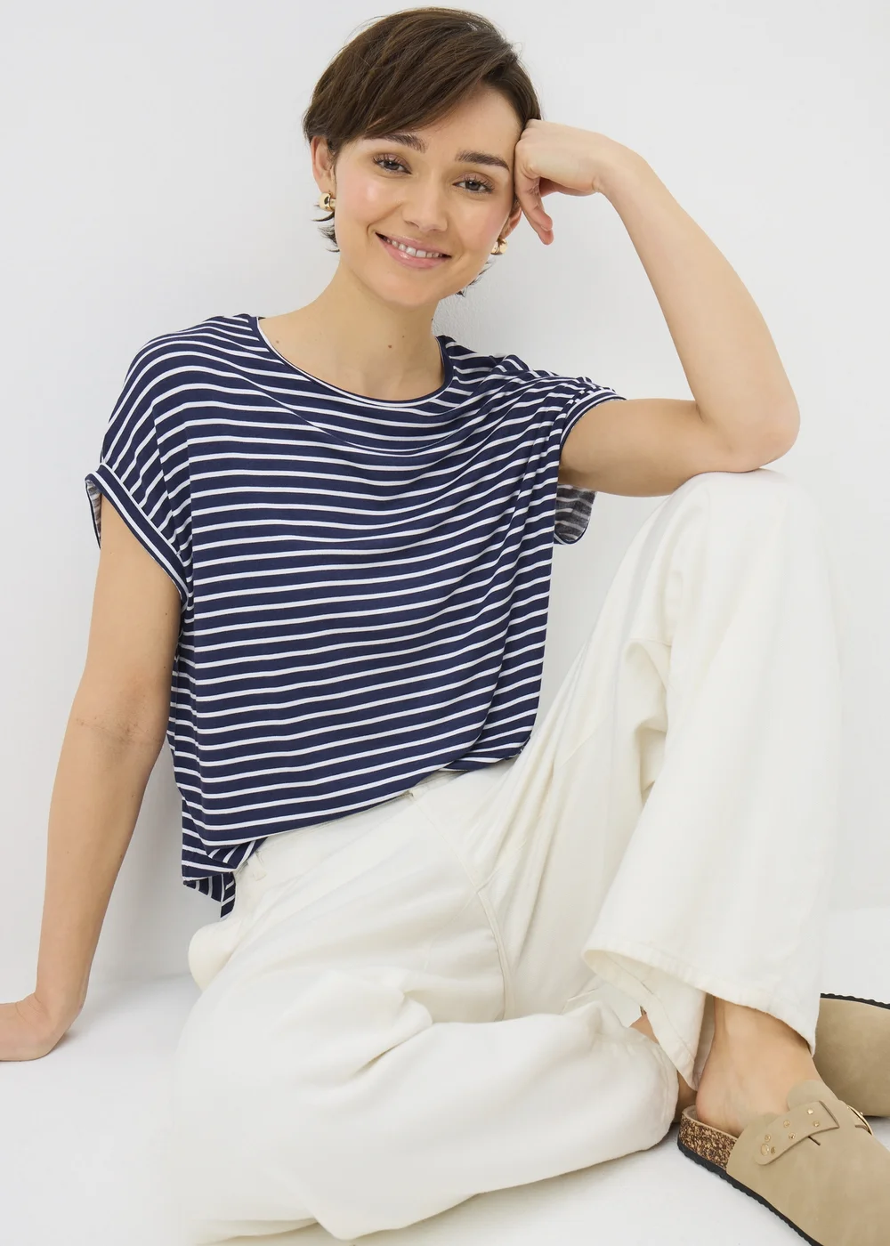Navy Stripe Longline T-Shirt - S Image 1
