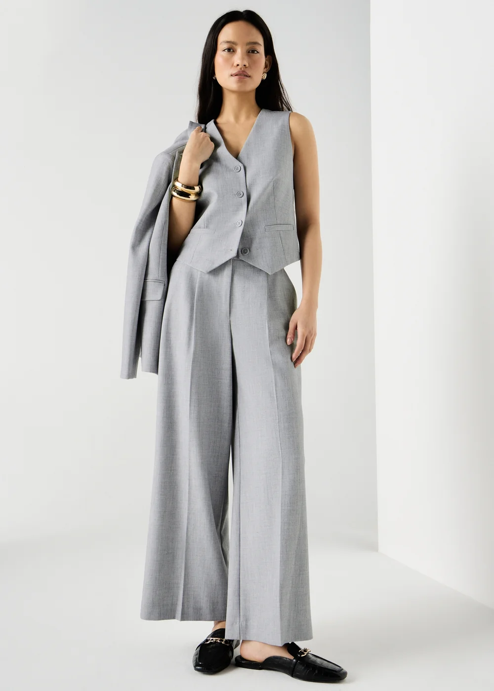Et Vous Grey Marl PVL Wide Leg Co Ord Trousers - 14/L31 Image 1