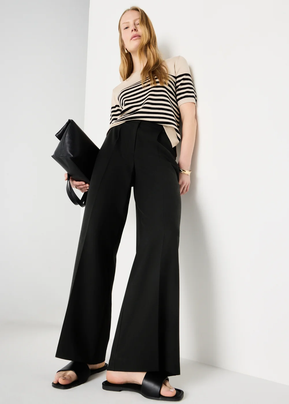 Black PVL Wide Leg Co Ord Trousers - 8/L29 Image 1