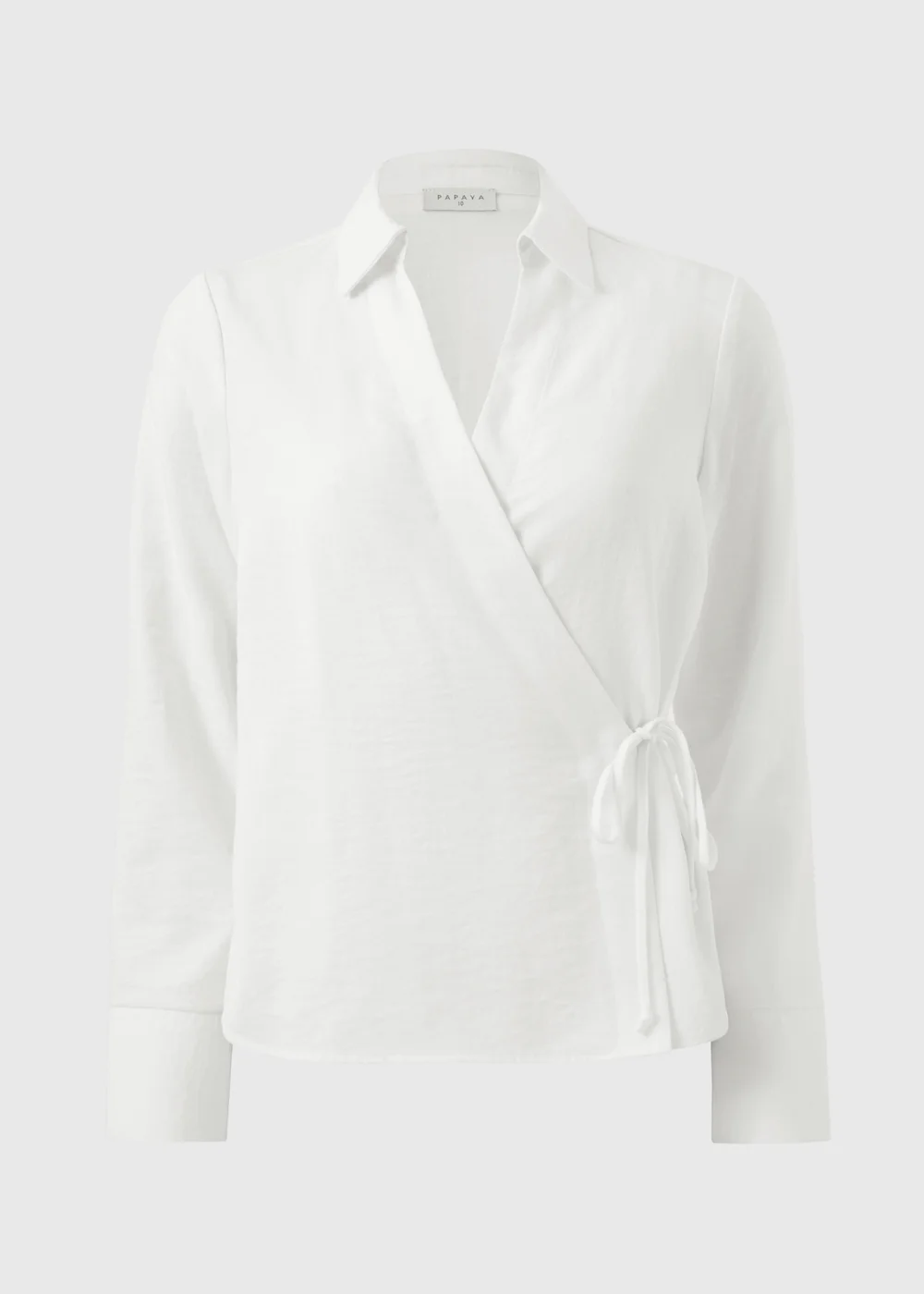 White Tie Waist Wrap Front Shirt - 20 Image 4