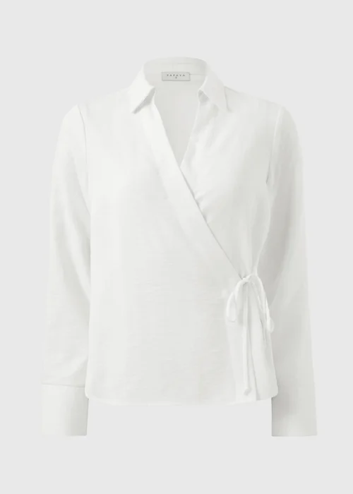 White Tie Waist Wrap Front Shirt - 20 Image 4